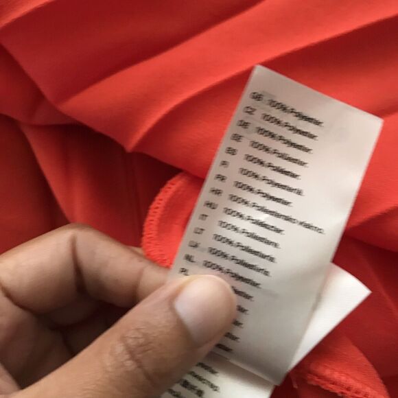 COS Bright Orange Pleated Mid Rise Chiffon Bold Flowy Minimal Midi Skirt - 38 S - Picture 8 of 9